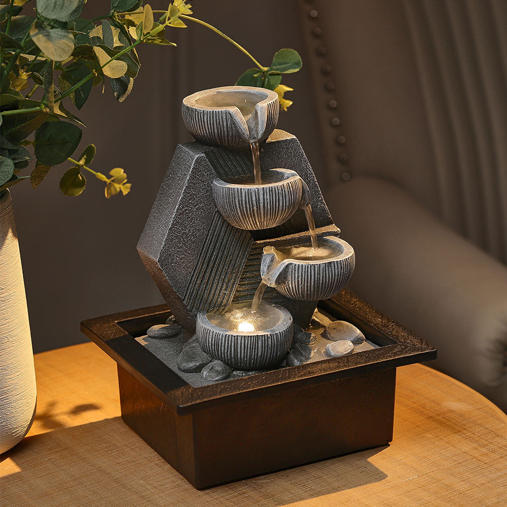 Tabletop Water Fountain with LED Light for Home Decor